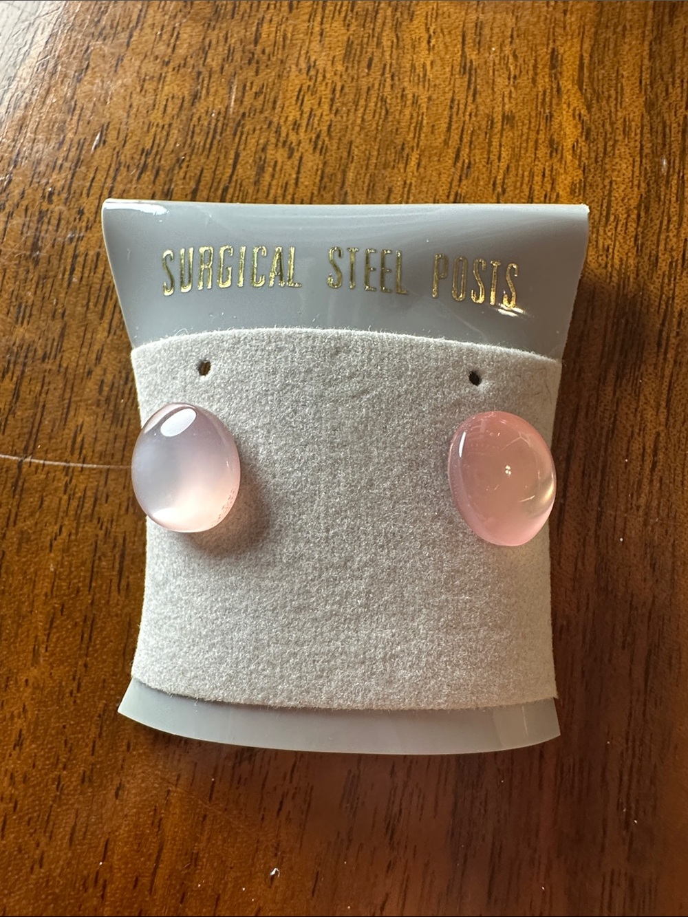 Tiny vintage 70s/80s Surgical Steel Pink Cabochon Button Stud Post Earrings